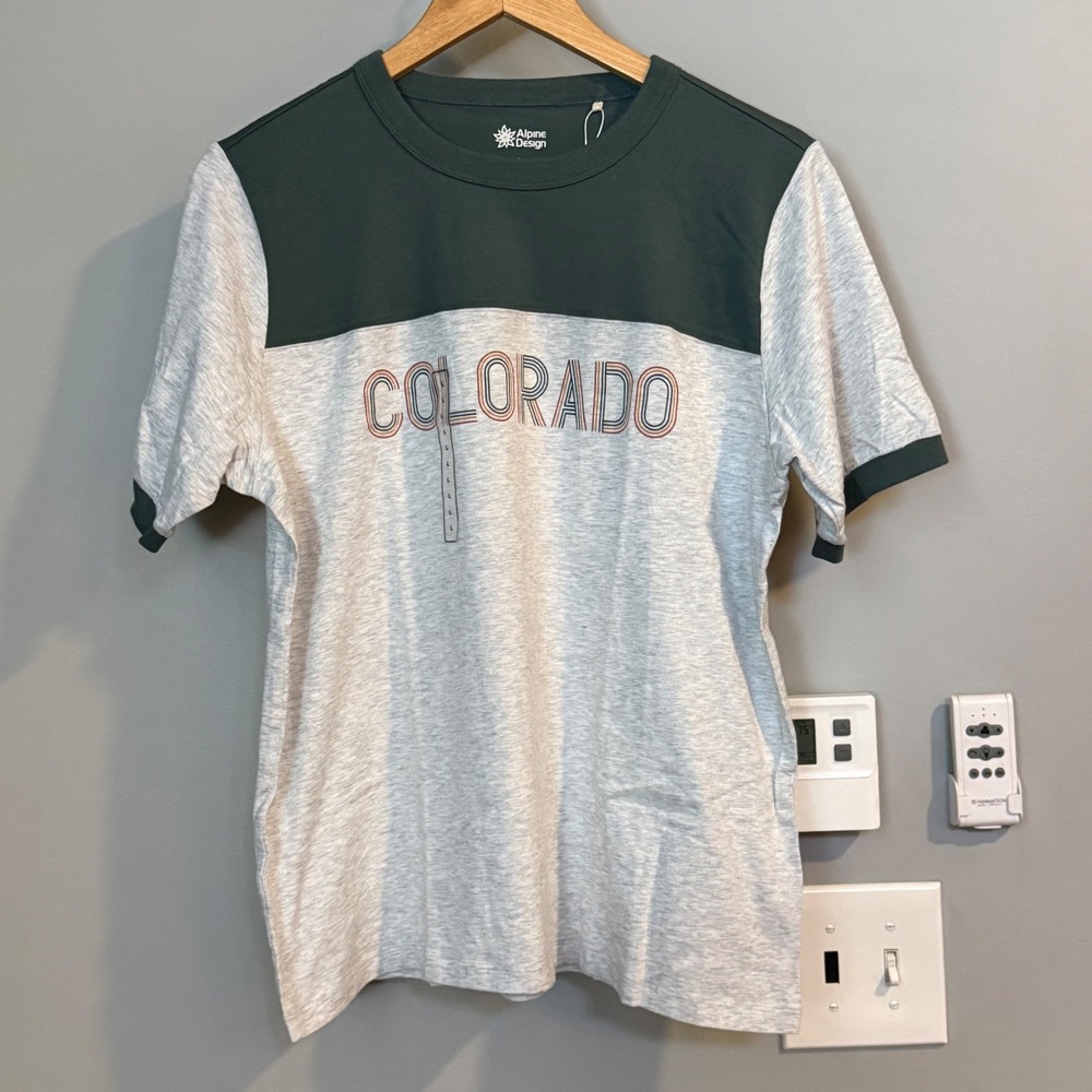 Alpine Design Womens L Yoke‎ Tee Faded Evergreen Colorado Graphic T-Shirt